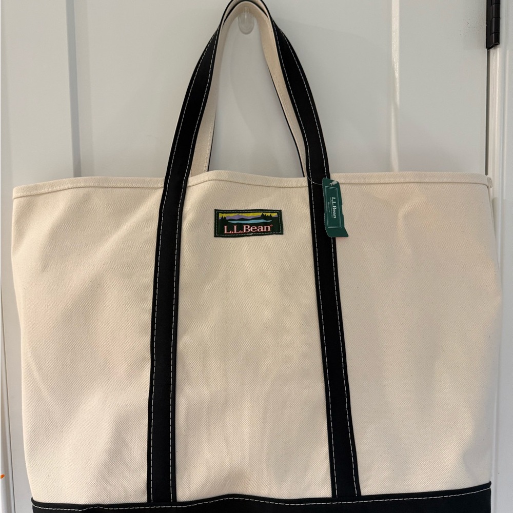 L.L. Bean Cream and Black Durable Tote Bag